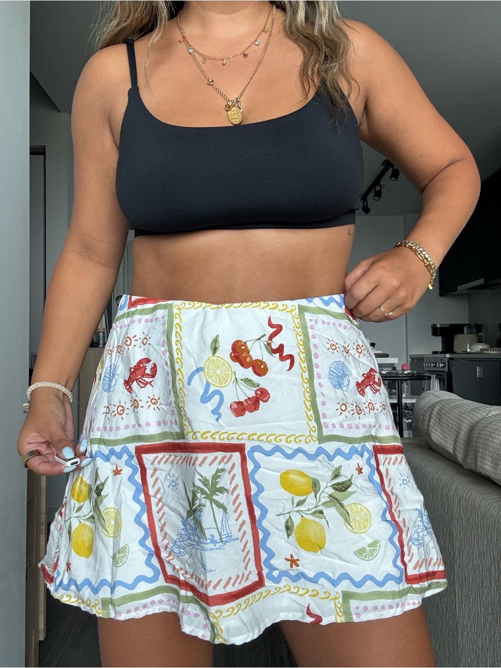 Abercrombie & Fitch White Fruit-Panel Mini Skirt